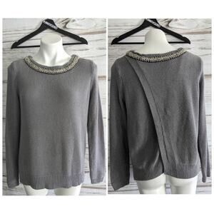 RD Style Beaded Neckline Open Back Sweater sz M